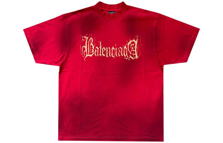 Balenciaga FW23 Red Relaxed Fit Crewneck T-Shirt  Casual Wear. 739784TOVE16400