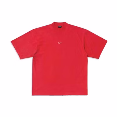 Balenciaga FW23 Red Unisex Relaxed Fit Tee with Solid Color & Embroidered Logo. 744439TOVM75871