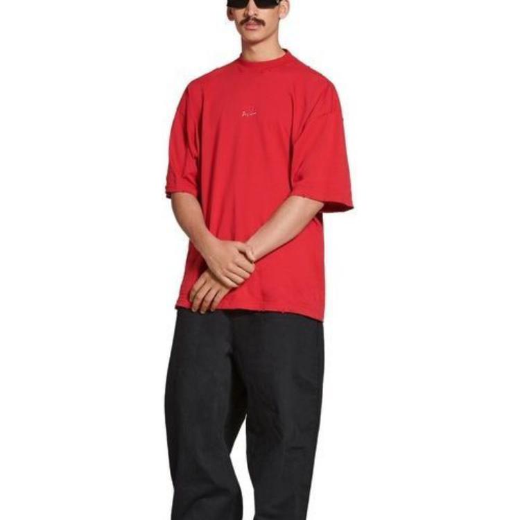 Balenciaga FW23 Red Unisex Relaxed Fit Tee with Solid Color & Embroidered Logo. 744439TOVM75871 圖 4
