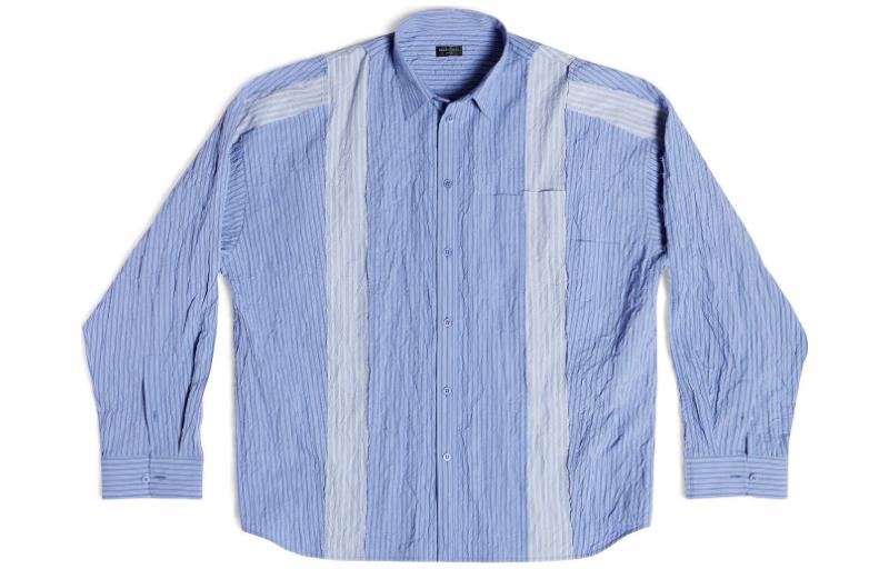 Balenciaga FW23 Striped Colorblock Single-Breasted Oversized Shirt Blue Unisex. 751447TOM044249