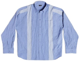 Balenciaga FW23 Striped Colorblock Single-Breasted Oversized Shirt Blue Unisex. 751447TOM044249 Balenciaga FW23 Striped Colorblock Single-Breasted Oversized Shirt Blue Unisex. 751447TOM044249