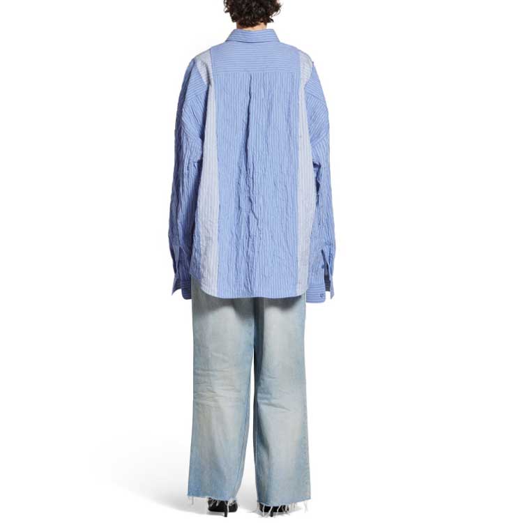 Purchase 발렌시아가 FW23 스트라이프 컬러블록 싱글 오버사이즈 셔츠 블루 유니섹스. 751447TOM044249