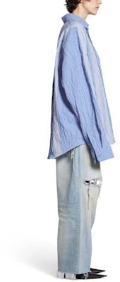 발렌시아가 FW23 스트라이프 컬러블록 싱글 오버사이즈 셔츠 블루 유니섹스. 751447TOM044249 Details for 발렌시아가 FW23 스트라이프 컬러블록 싱글 오버사이즈 셔츠 블루 유니섹스. 751447TOM044249