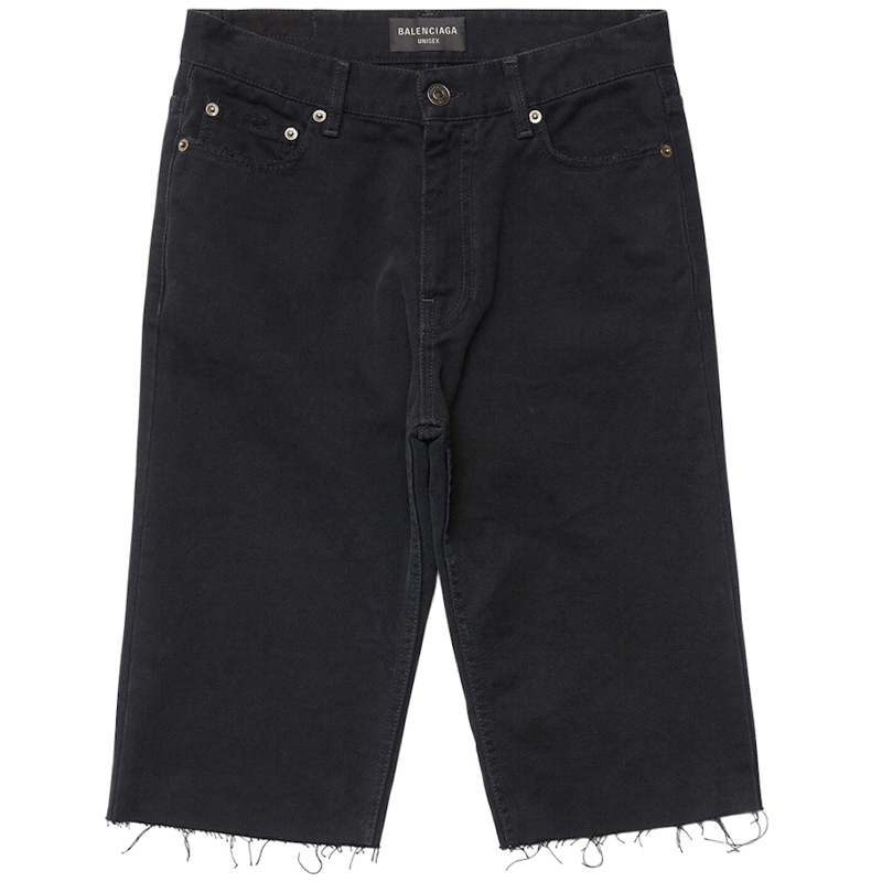 Balenciaga FW23 Unisex Black Solid Twill Straight-Leg Denim Shorts. 753212TNW111700