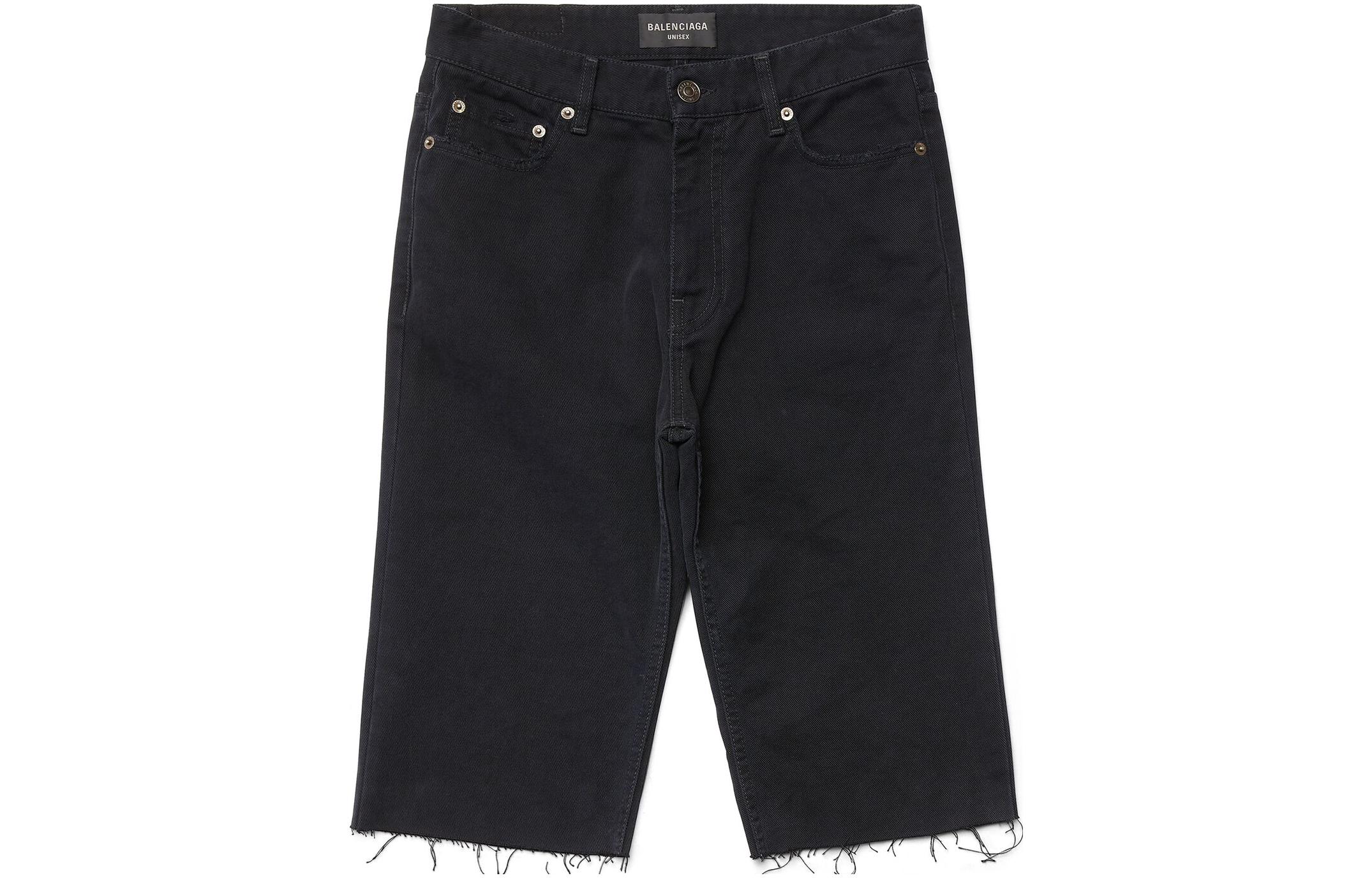 Order Balenciaga FW23 Unisex Black Solid Twill Straight-Leg Denim Shorts. 753212TNW111700
