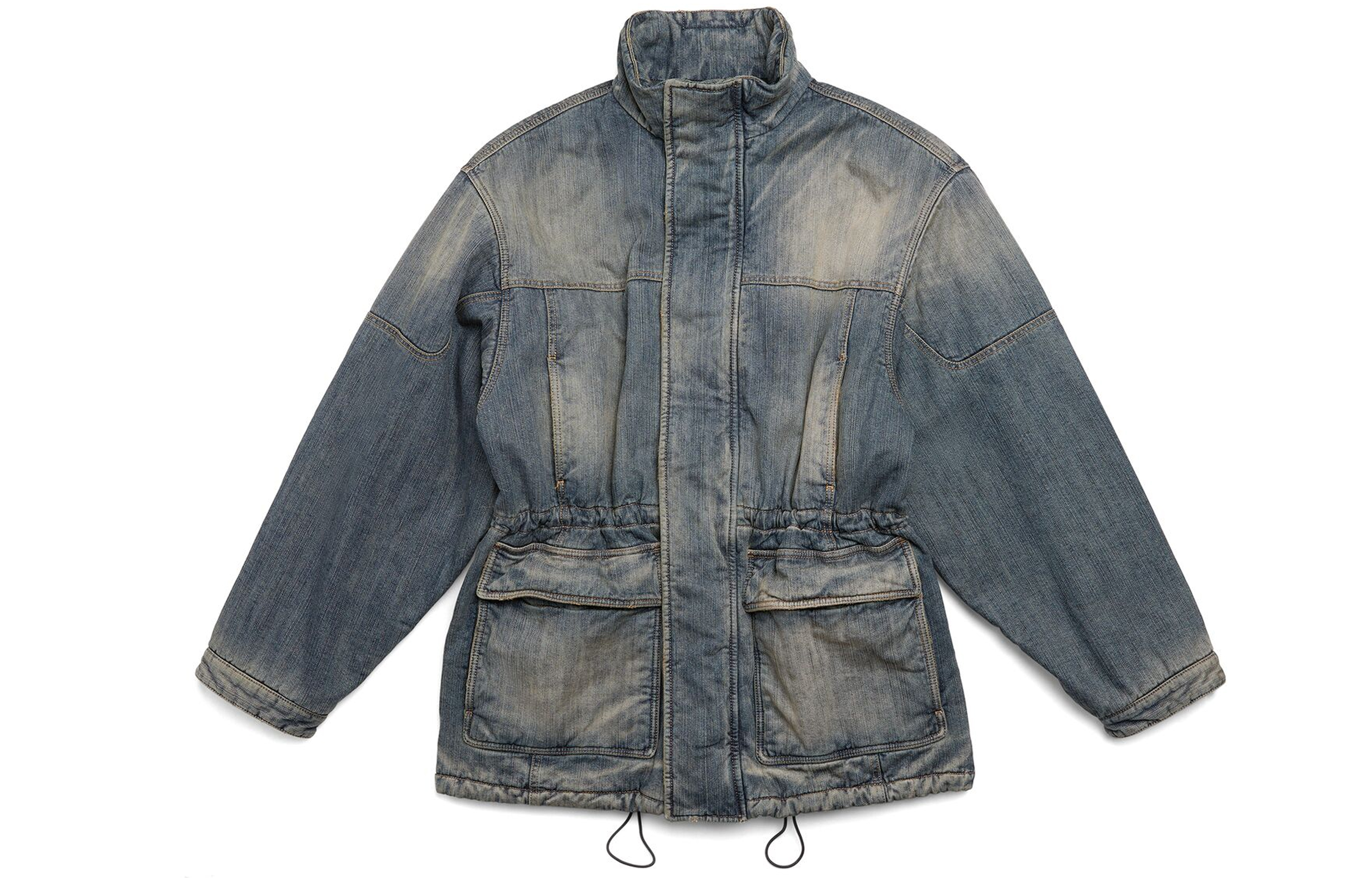 Order Balenciaga FW23 Unisex Blue Denim Jacket Slim Fit Stand Collar Long Sleeve. 750946TNW654036