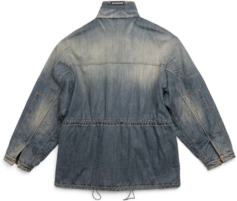 Balenciaga FW23 Unisex Blue Denim Jacket Slim Fit Stand Collar Long Sleeve. 750946TNW654036 Lookbook Balenciaga FW23 Unisex Blue Denim Jacket Slim Fit Stand Collar Long Sleeve. 750946TNW654036