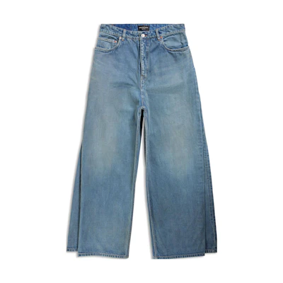 Balenciaga FW23 Washed Wide-Leg Jeans Unisex Loose Fit Blue. 767979TPW534868