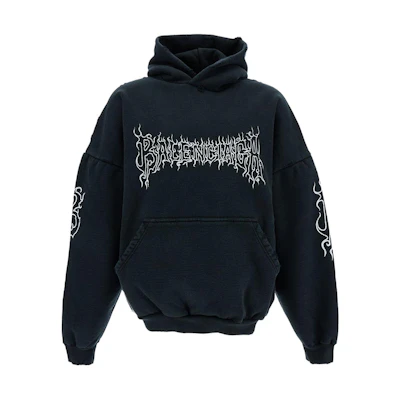 Balenciaga FW23 Wave Logo Oversized Hoodie Unisex Black. 761458TPVN81070