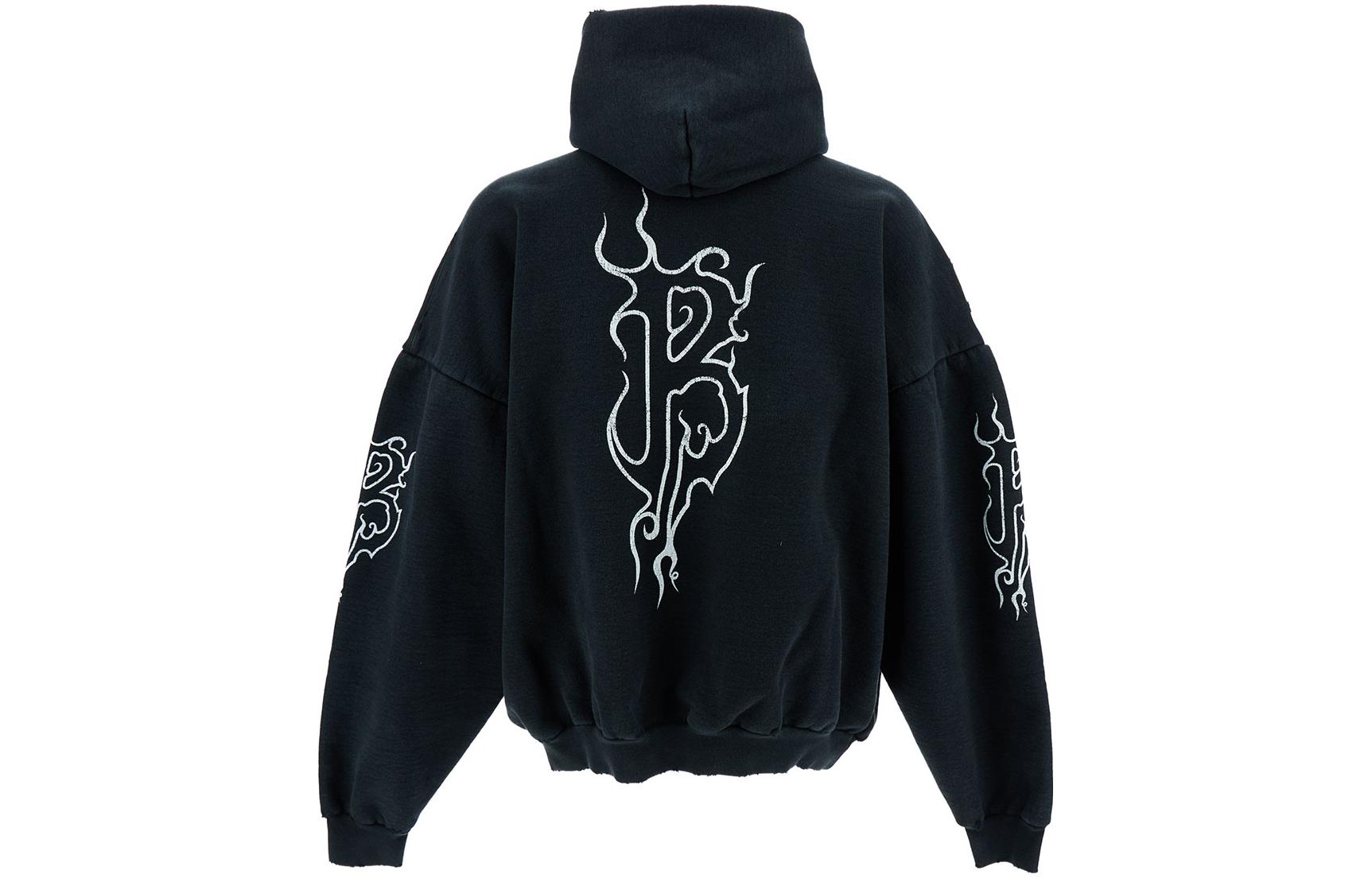 Lookbook 발렌시아가 FW23 웨이브 로고 오버사이즈 후디 유니섹스 블랙. 761458TPVN81070