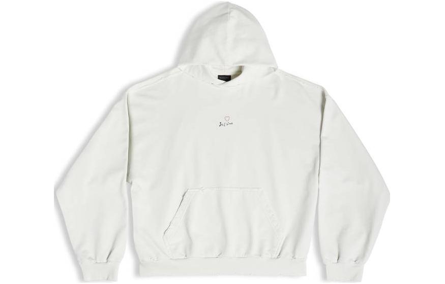 Balenciaga FW23 White Embroidered Logo Hoodie Unisex Regular Fit 742603TOVM89079