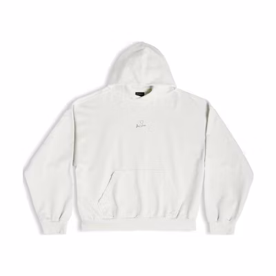 Balenciaga FW23 White Embroidered Logo Hoodie Unisex Regular Fit 742603TOVM89079