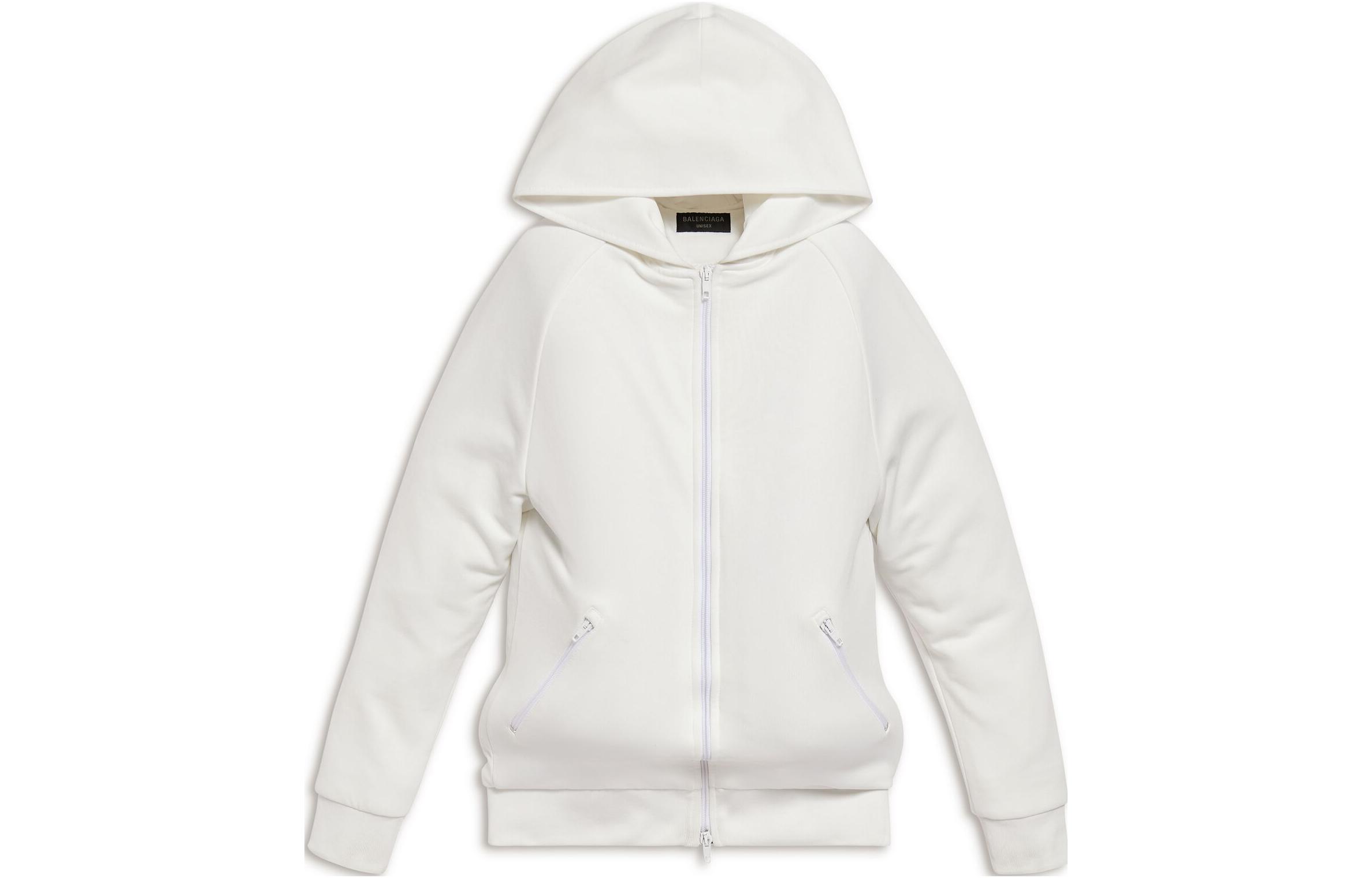 Balenciaga FW23 White Solid Color Zip Hoodie Unisex Regular Fit 768921TMV159000