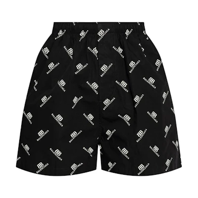 Balenciaga FW24 Black Logo Print Straight Casual Shorts. 746223TQL141070
