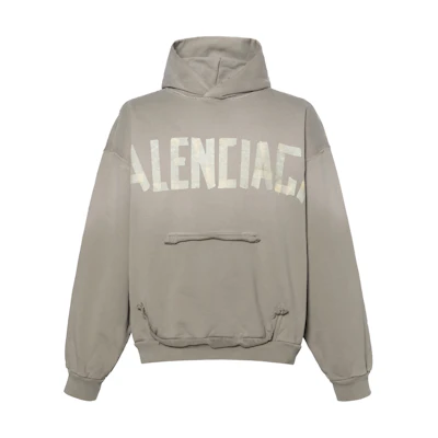 Balenciaga FW24 Green Distressed Cotton Printed Oversized Hoodie. 744441TQVA92942