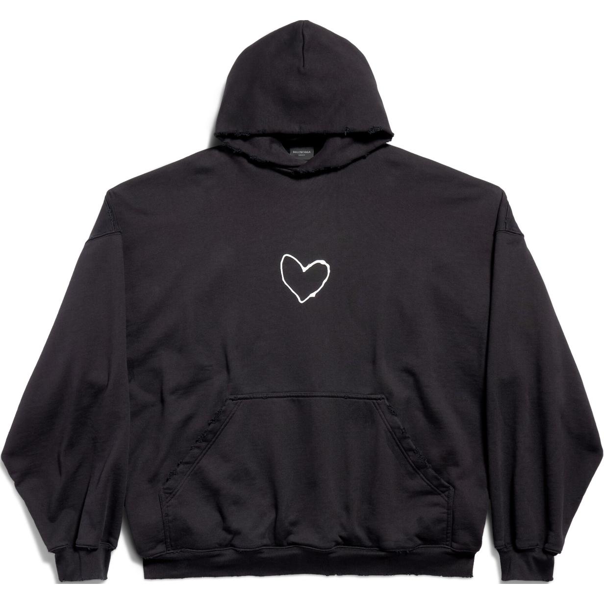 Balenciaga FW24 Black Hoodie Unisex Seven Valentine Heart Print Casual Fit. 739024TQVV99034