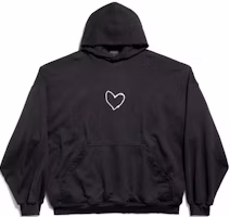 Balenciaga FW24 Black Hoodie Unisex Seven Valentine Heart Print Casual Fit. 739024TQVV99034 Balenciaga FW24 Black Hoodie Unisex Seven Valentine Heart Print Casual Fit. 739024TQVV99034