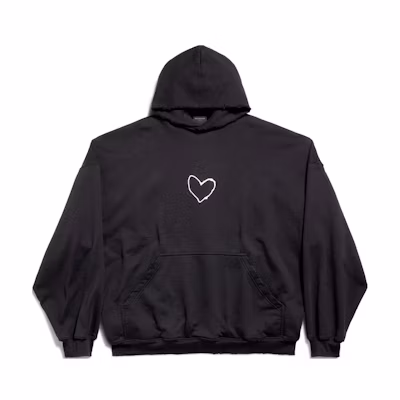 Balenciaga FW24 Black Hoodie Unisex Seven Valentine Heart Print Casual Fit. 739024TQVV99034