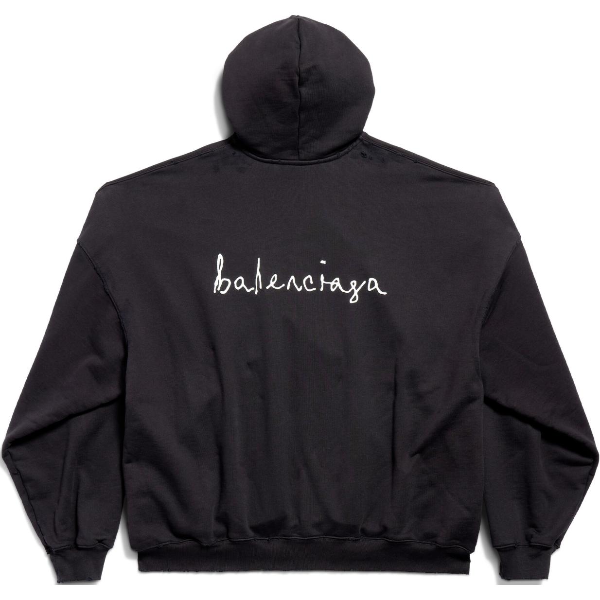 Lookbook 발렌시아가 FW24 블랙 후드 유니섹스 세븐 발렌타인 하트 프린트 캐주얼 핏. 739024TQVV99034