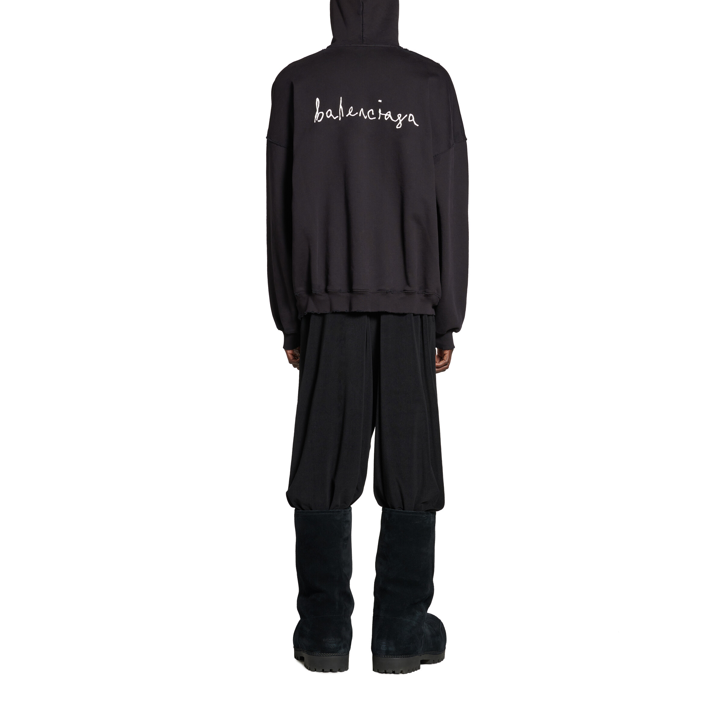 Shop 발렌시아가 FW24 블랙 후드 유니섹스 세븐 발렌타인 하트 프린트 캐주얼 핏. 739024TQVV99034