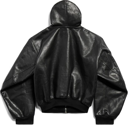 Balenciaga FW24 Black Leather Zip-Up Hoodie Jacket Unisex Loose Fit. 790311TQS141000 Lookbook Balenciaga FW24 Black Leather Zip-Up Hoodie Jacket Unisex Loose Fit. 790311TQS141000