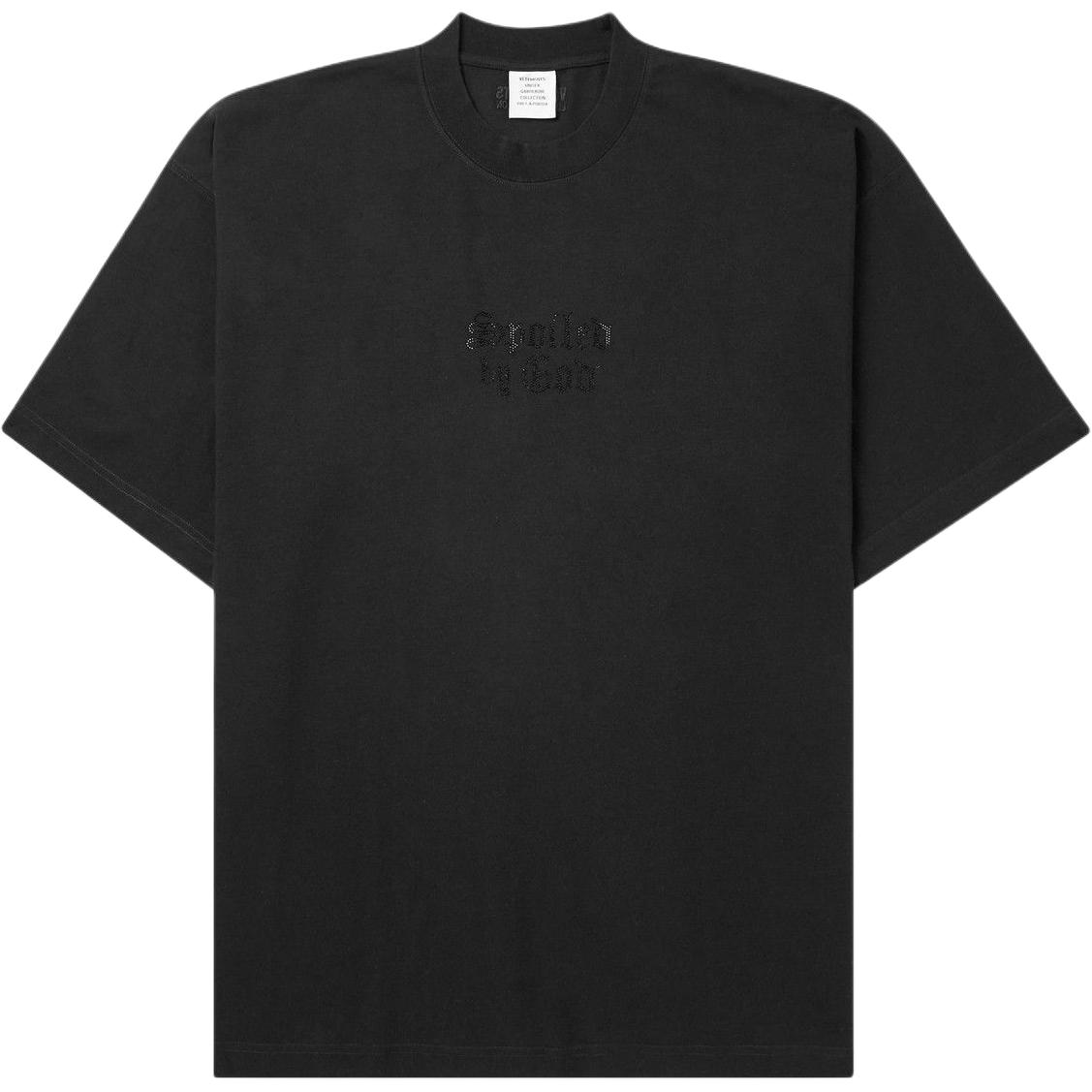 Balenciaga FW24 Black Logo Embroidered Crewneck T-Shirt Unisex Regular Fit. 764235TQVS82020