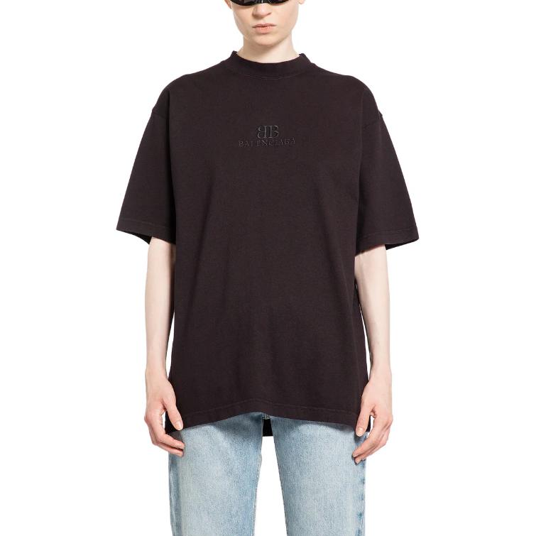 Balenciaga FW24 Black Logo Embroidered Crewneck T-Shirt Unisex Regular Fit. 764235TQVS82020 圖 4