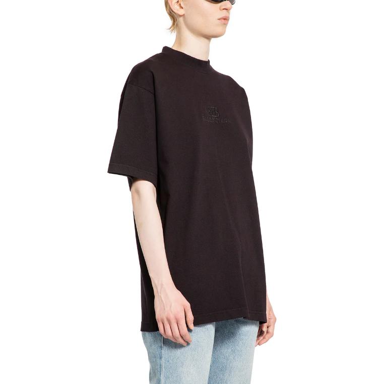 Balenciaga FW24 Black Logo Embroidered Crewneck T-Shirt Unisex Regular Fit. 764235TQVS82020 圖 5