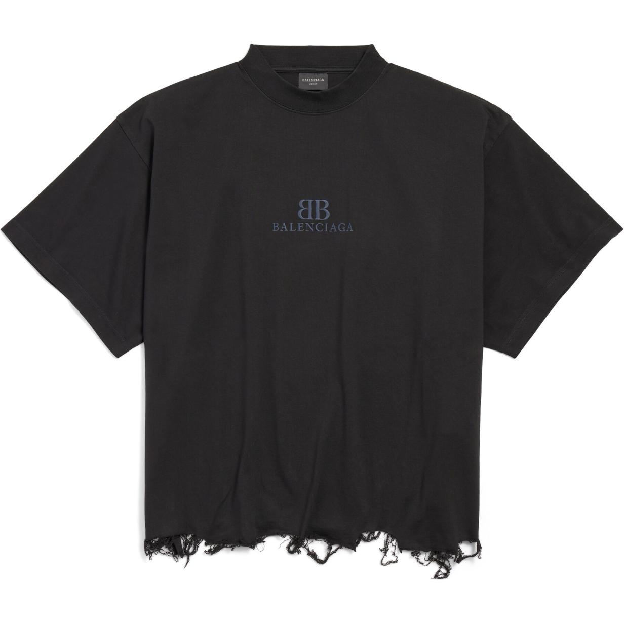 Balenciaga FW24 Black Logo Embroidered Unisex Crewneck T-Shirt. 783399TQVS81083