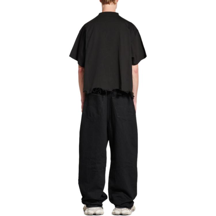 Shop Balenciaga FW24 Black Logo Embroidered Unisex Crewneck T-Shirt. 783399TQVS81083