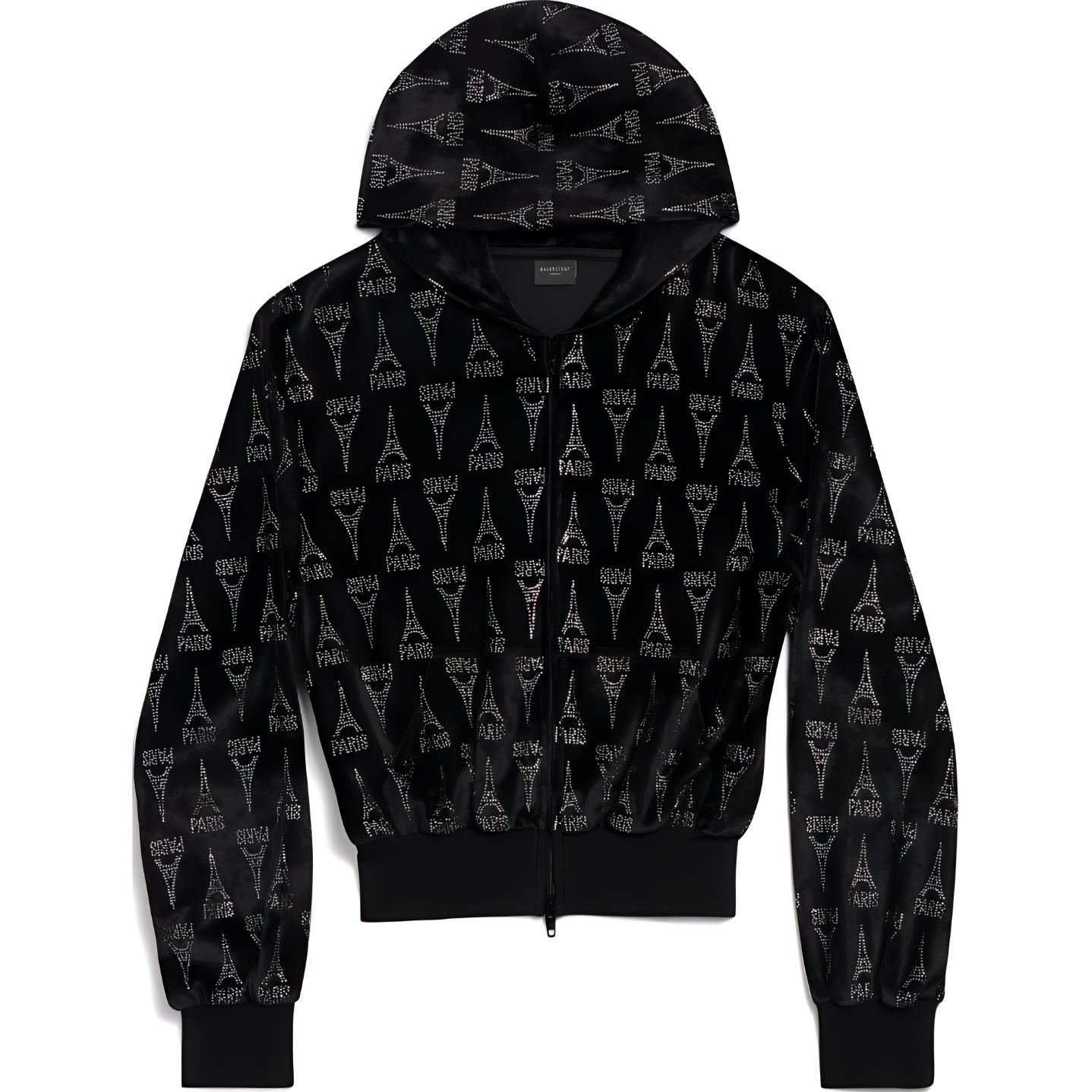 Balenciaga FW24 Black Slim-Fit Letter Graphic Zip-Up Hoodie 767839TRVJ11000