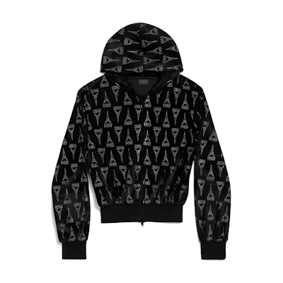 Balenciaga FW24 Black Slim-Fit Letter Graphic Zip-Up Hoodie 767839TRVJ11000