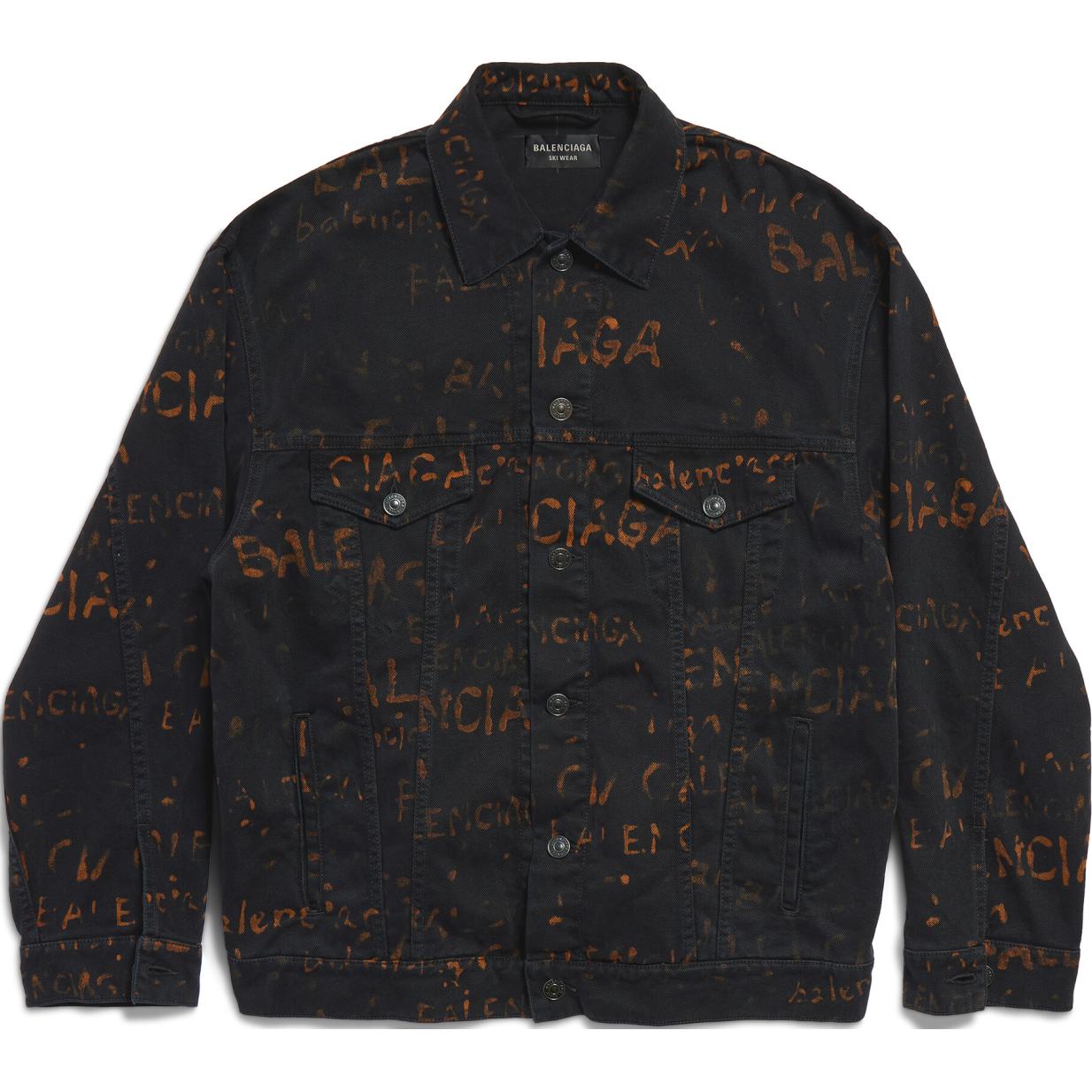 Balenciaga FW24 Bleachy Logo Print Denim Jacket Unisex Oversized Black. 799961TNW141700