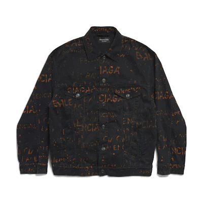Balenciaga FW24 Bleachy Logo Print Denim Jacket Unisex Oversized Black. 799961TNW141700