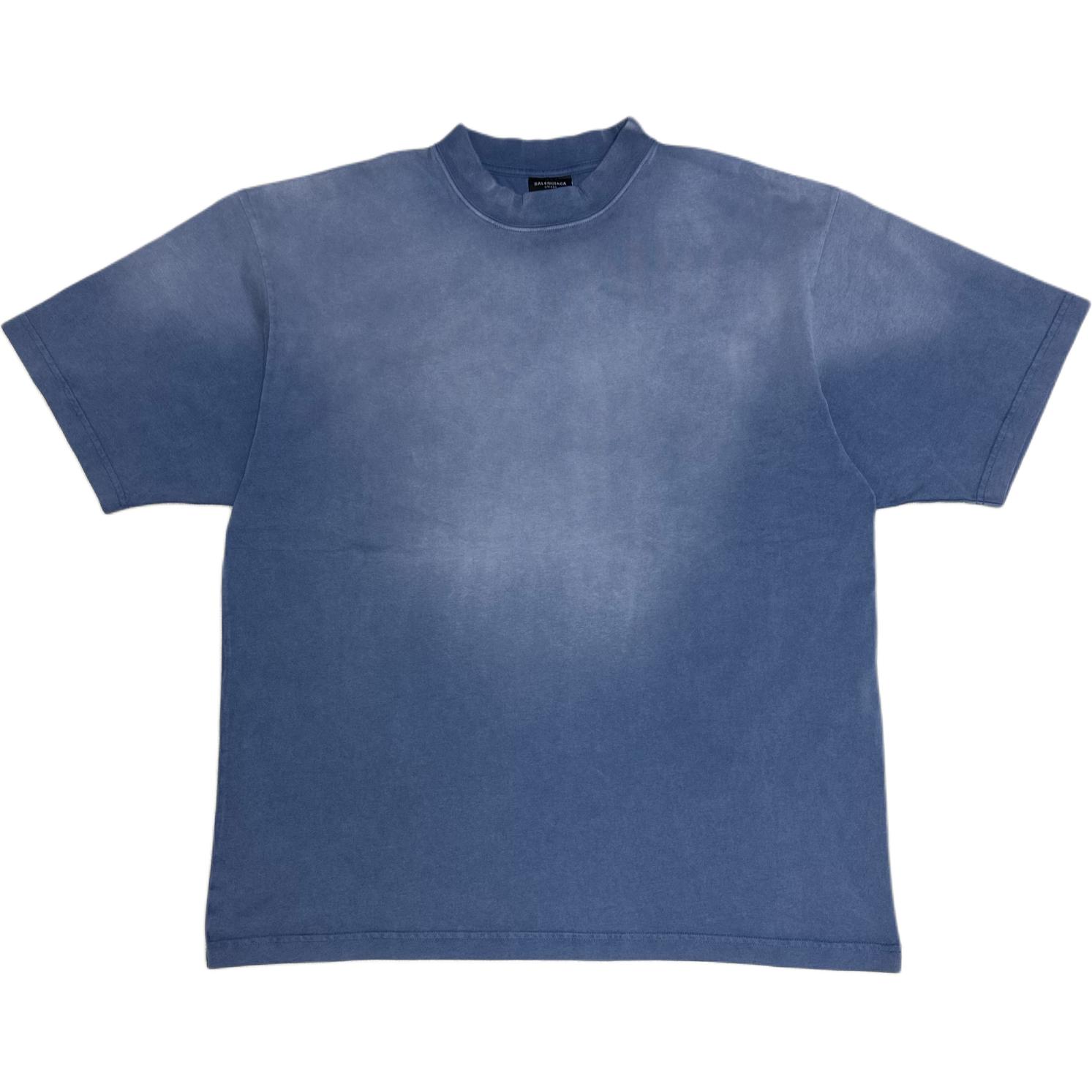 Balenciaga FW24 Blue Logo Embroidered Crewneck T-Shirt Mens. 764235TPVU42671