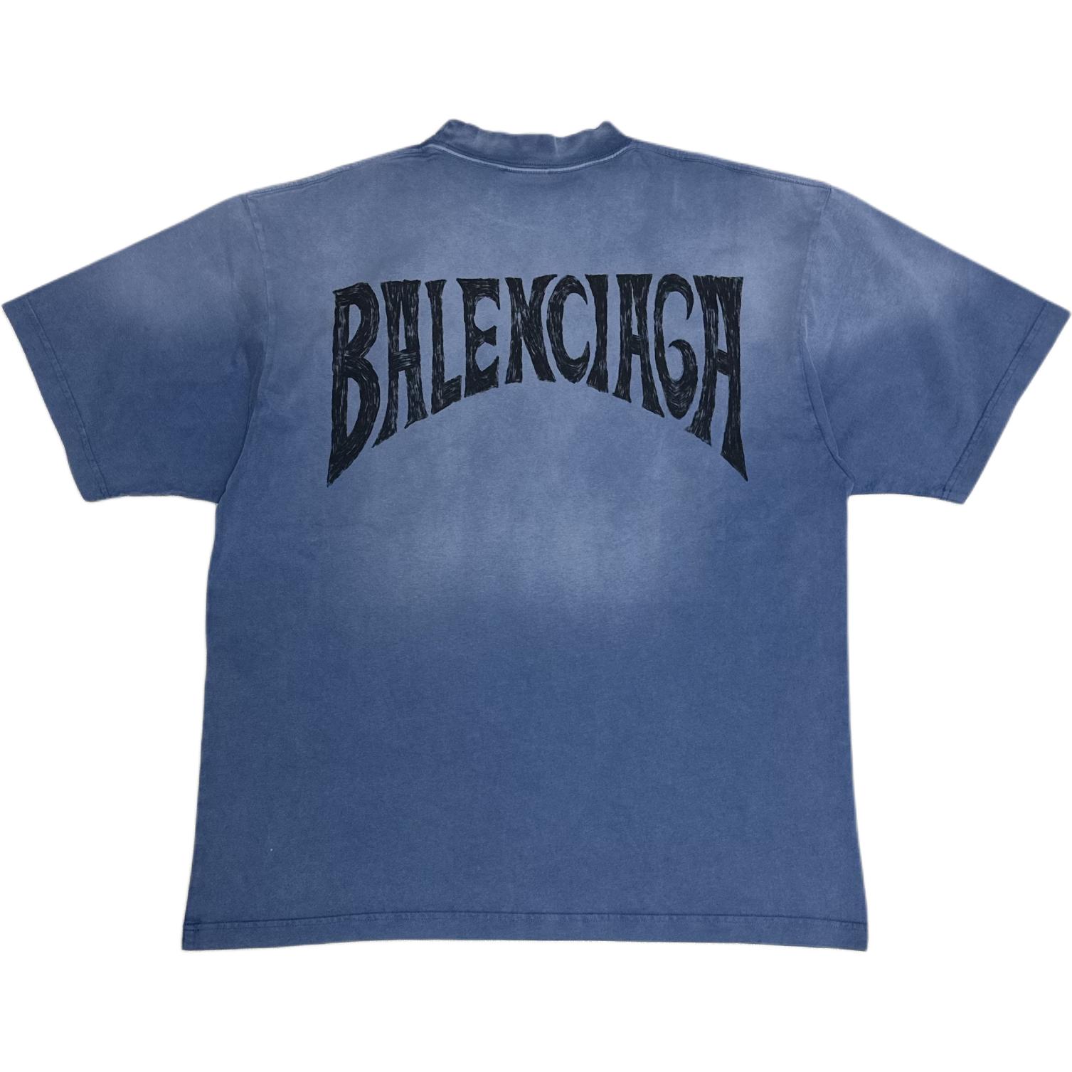 Balenciaga FW24 Blue Logo Embroidered Crewneck T-Shirt Mens. 764235TPVU42671 圖 3