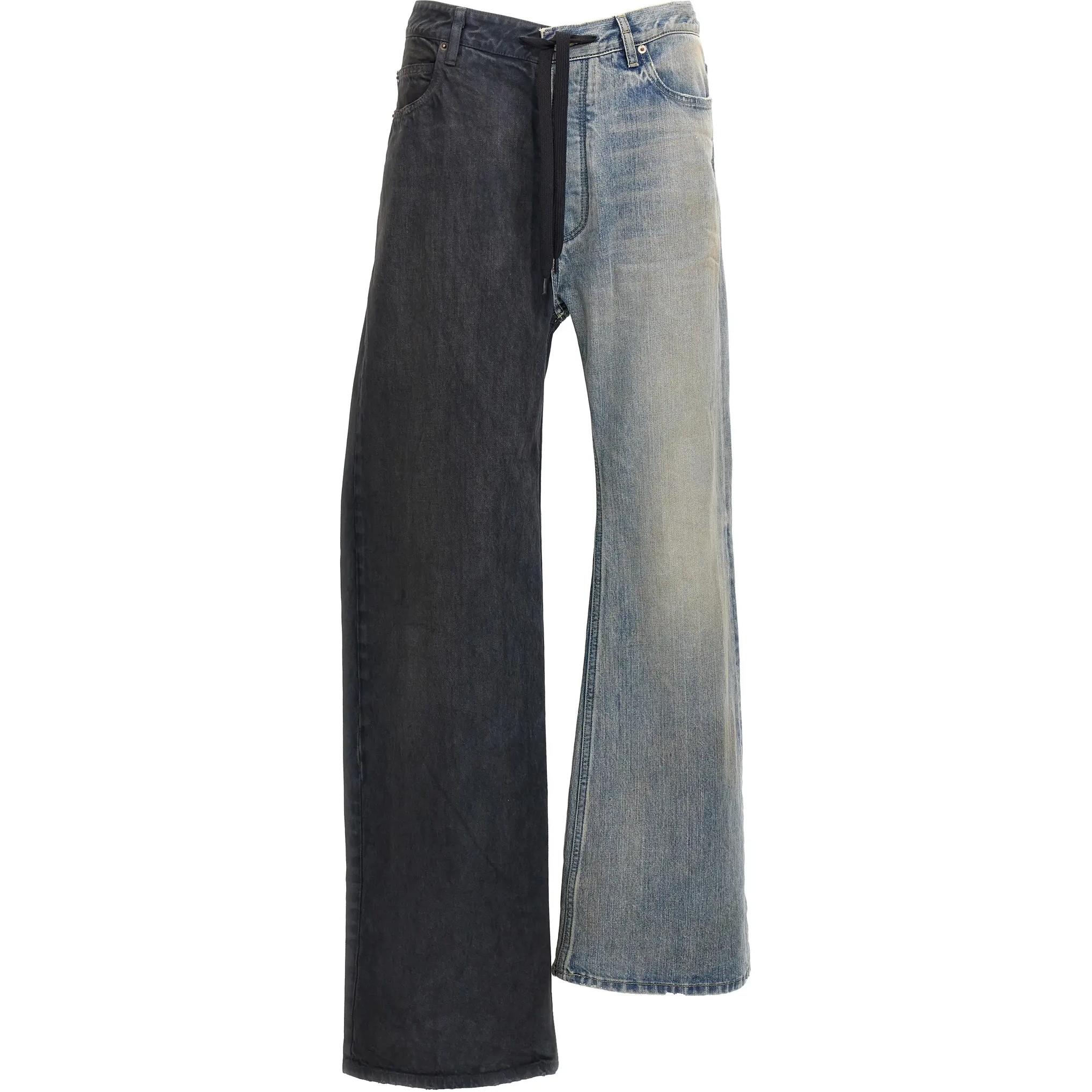 Balenciaga FW24 Colorblock Straight-Leg Jeans Loose Fit Unisex Blue Denim. 793766TQW722632