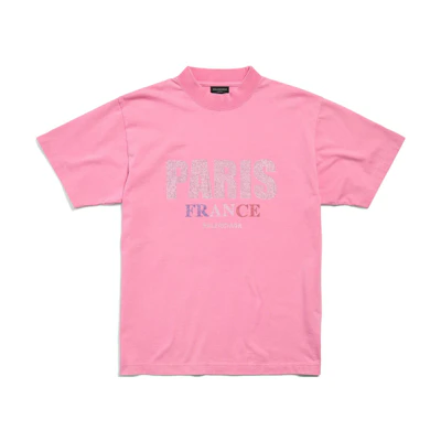 Balenciaga FW24 Crystal Letter Slim Fit Unisex Crewneck T-Shirt Faded Pink. 809122TRVL59568