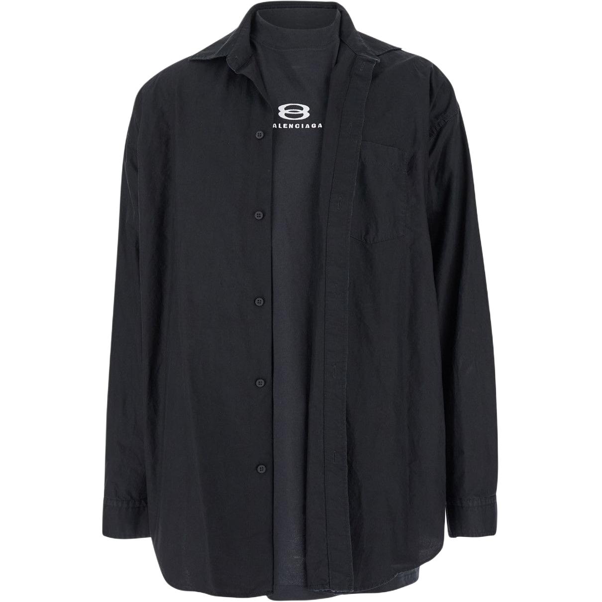 Balenciaga FW24 Distressed Button-Up Loose Fit Unisex Black Long Sleeve Shirt. 794656TNM601000