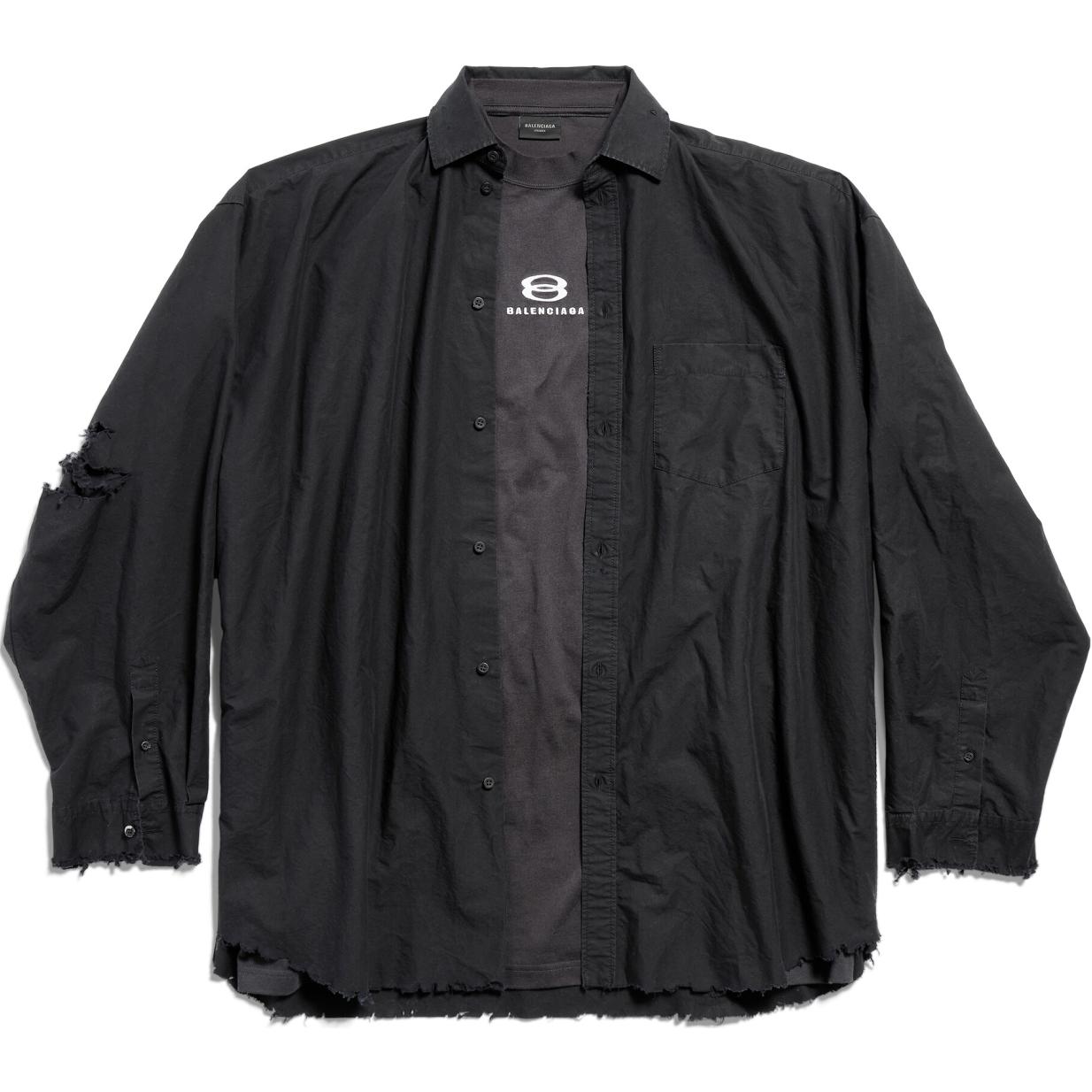 Balenciaga FW24 Distressed Button-Up Loose Fit Unisex Black Long Sleeve Shirt. 794656TNM601000 圖 2