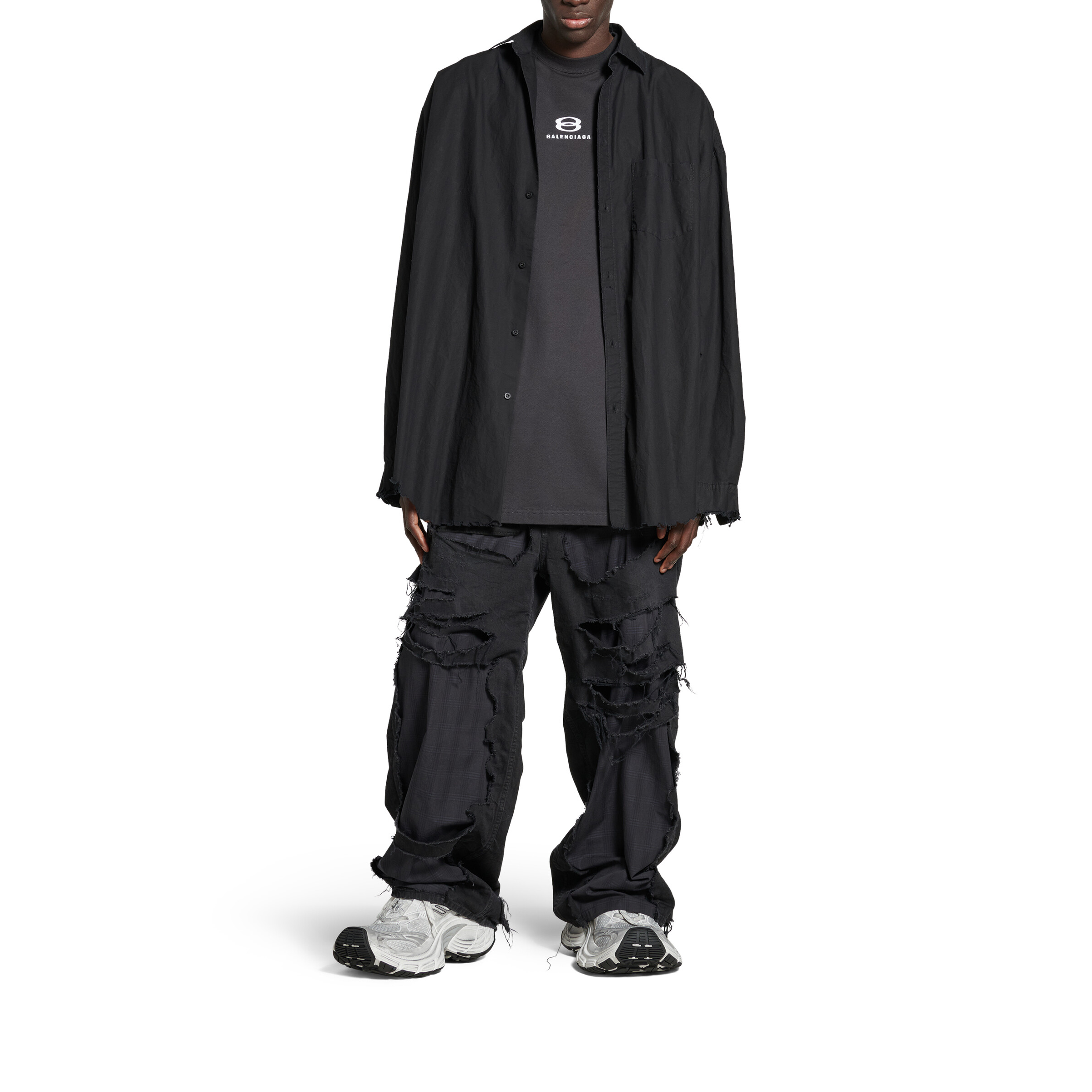 Balenciaga FW24 Distressed Button-Up Loose Fit Unisex Black Long Sleeve Shirt. 794656TNM601000 圖 4