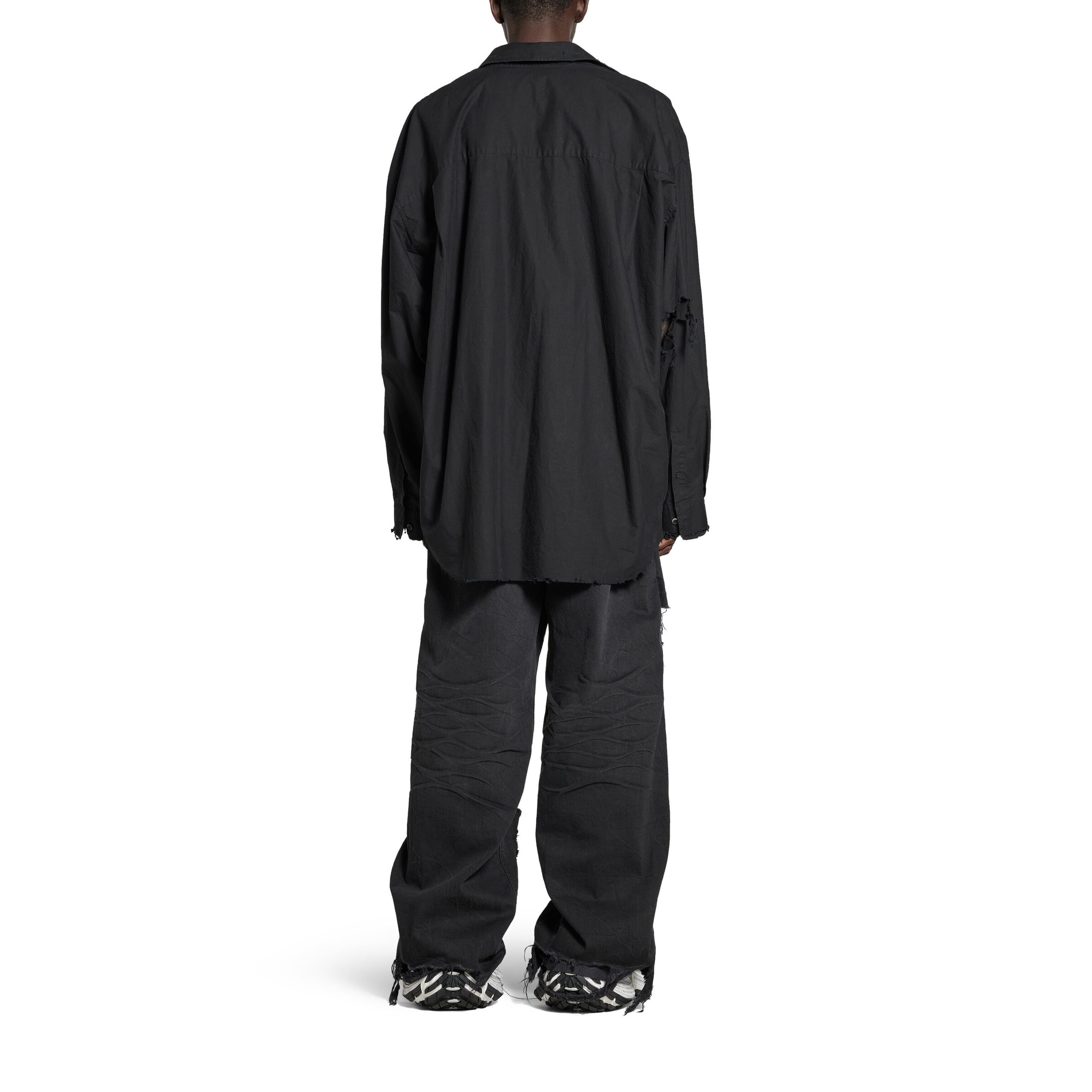 Balenciaga FW24 Distressed Button-Up Loose Fit Unisex Black Long Sleeve Shirt. 794656TNM601000 圖 5