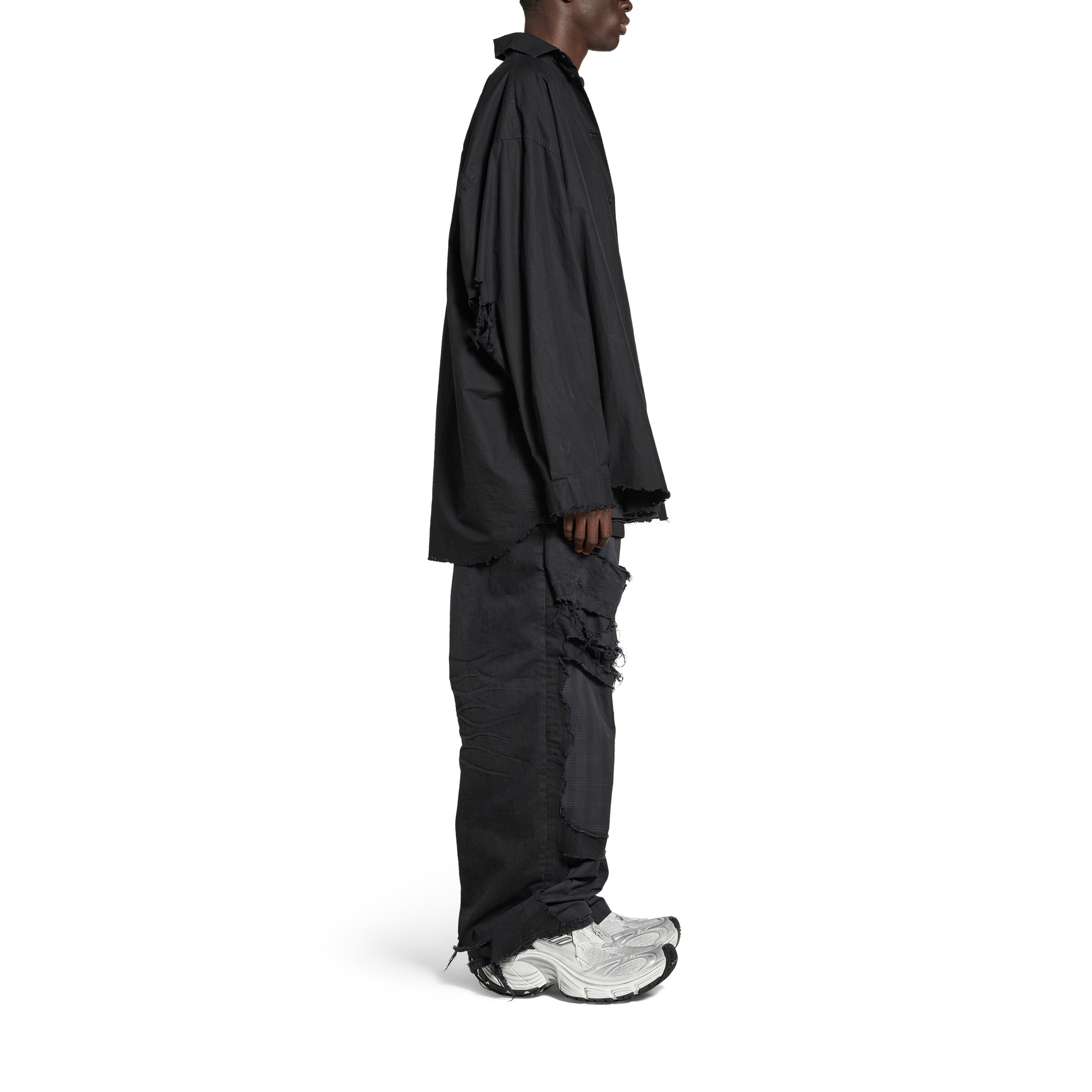 Balenciaga FW24 Distressed Button-Up Loose Fit Unisex Black Long Sleeve Shirt. 794656TNM601000 圖 6