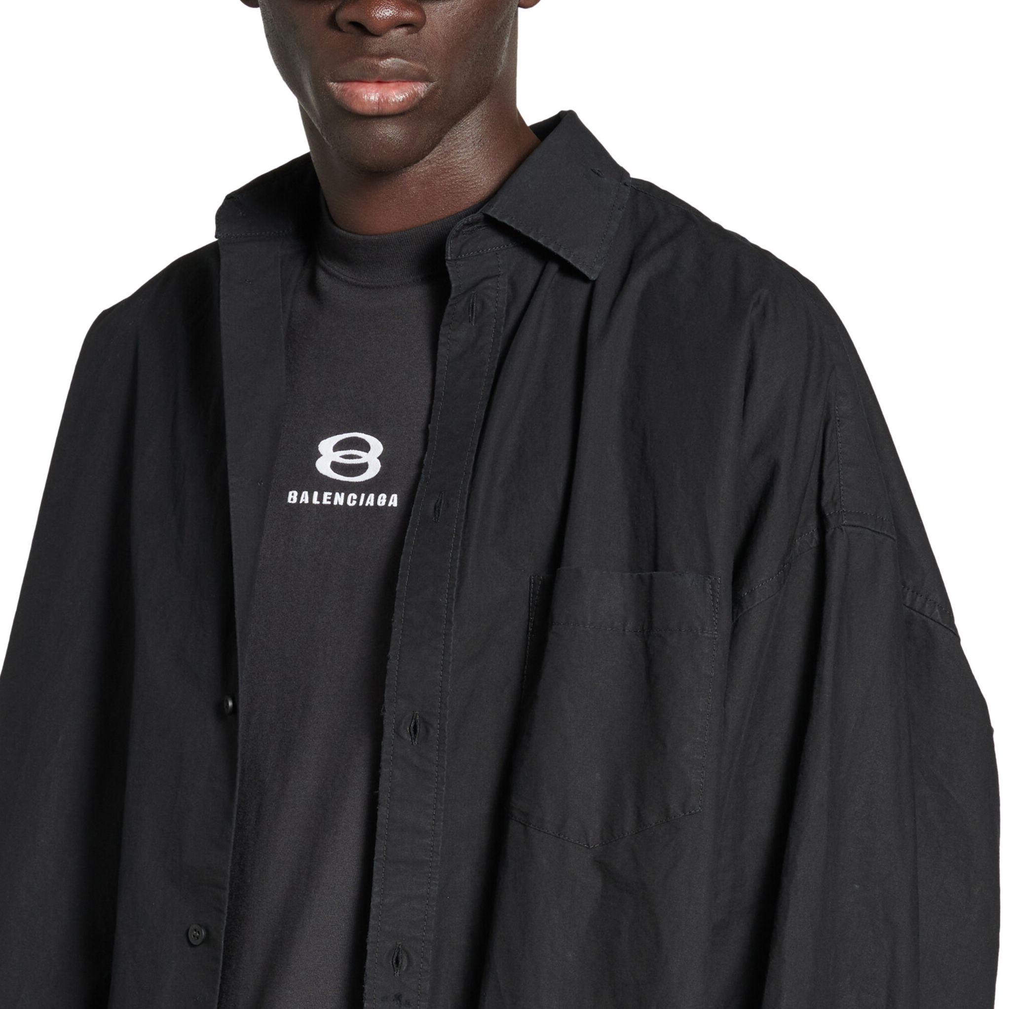 Balenciaga FW24 Distressed Button-Up Loose Fit Unisex Black Long Sleeve Shirt. 794656TNM601000 圖 7