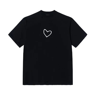 Balenciaga FW24 Distressed Heart Solid Loose Fit T-Shirt Black Tee. 641675TQVV89034