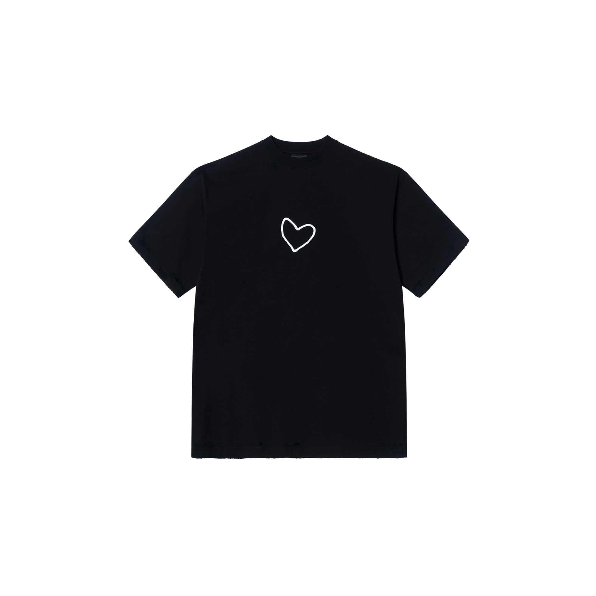 Order 발렌시아가 FW24 디스트레스드 하트 루즈핏 블랙 티셔츠. 641675TQVV89034
