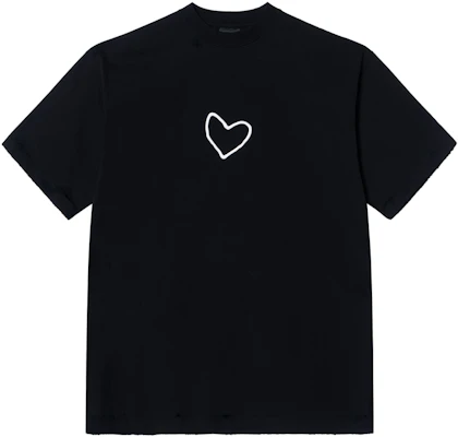 발렌시아가 FW24 디스트레스드 하트 루즈핏 블랙 티셔츠. 641675TQVV89034 Order 발렌시아가 FW24 디스트레스드 하트 루즈핏 블랙 티셔츠. 641675TQVV89034