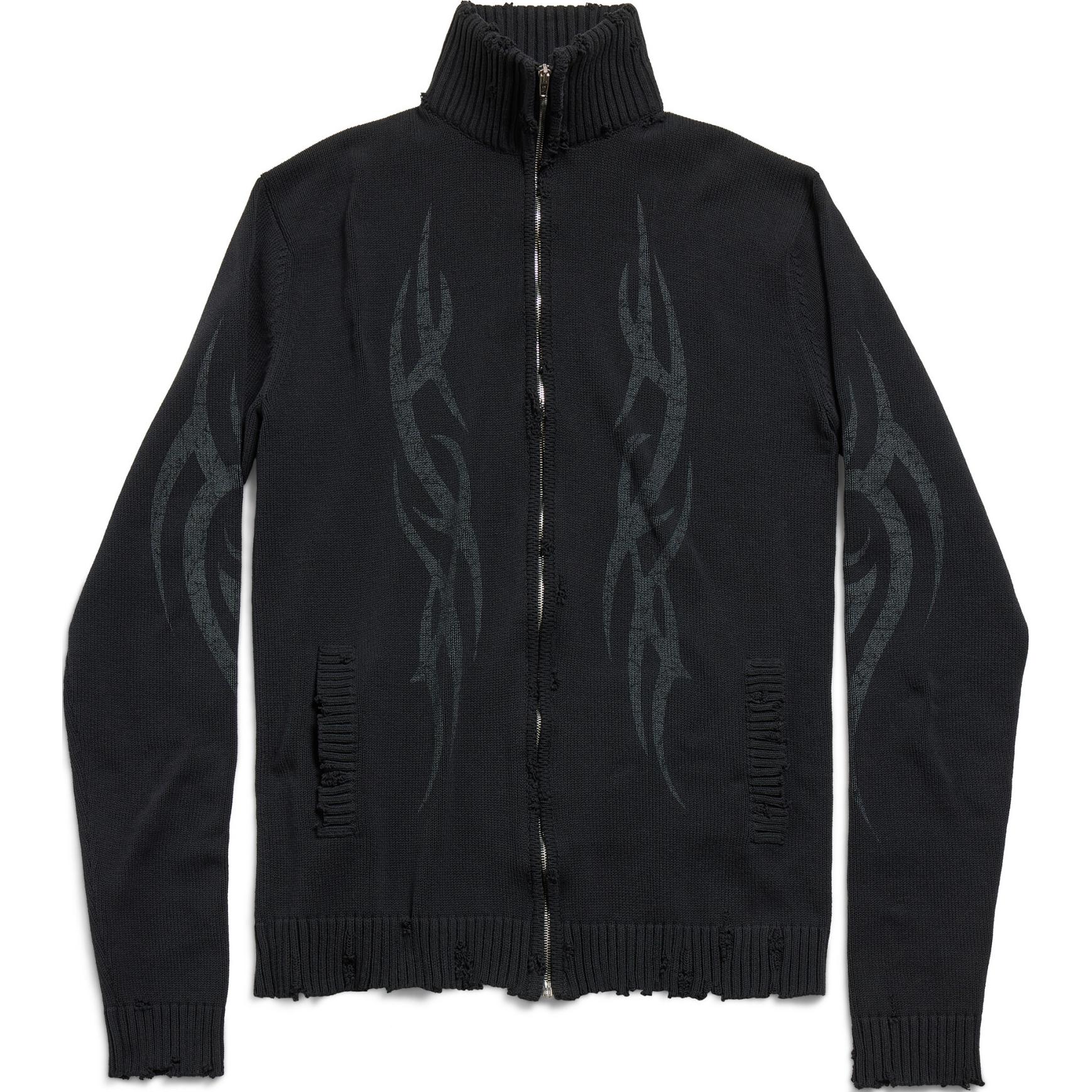 Balenciaga FW24 Distressed High-Neck Zipper Knit Sweater Regular Fit Black Men 808489T33361000 圖 2