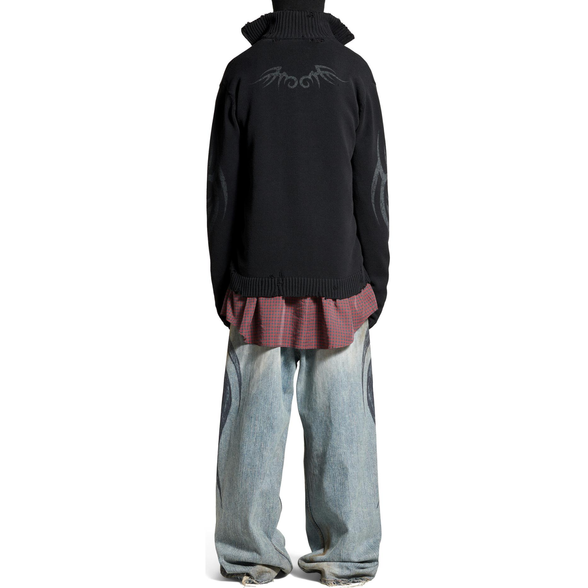 Balenciaga FW24 Distressed High-Neck Zipper Knit Sweater Regular Fit Black Men 808489T33361000 圖 5