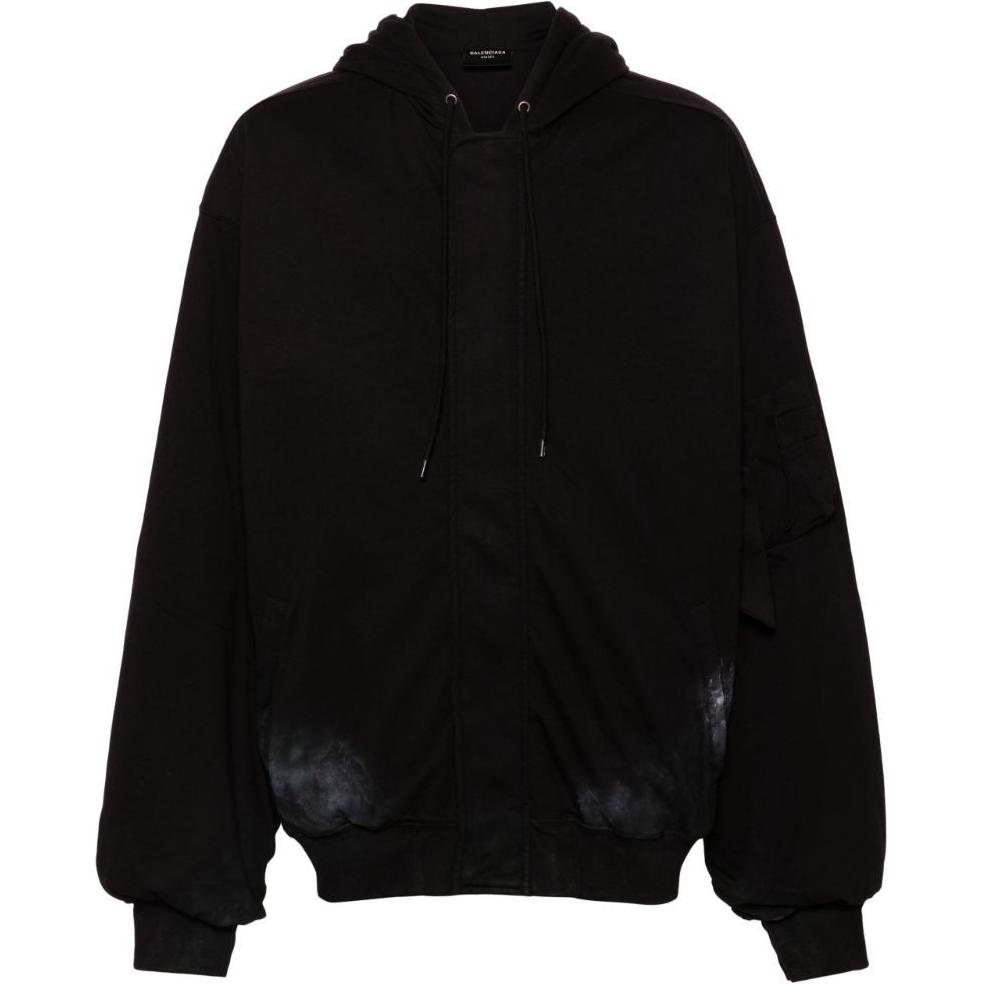 Balenciaga FW24 Distressed Logo Print Hoodie Jacket Unisex Oversized Black 657115TQVT1-BLACK
